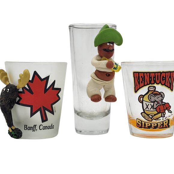 Shot Glasses Collection Bar Vintage Kentucky Sipper Banff Moose Mexico Souvenir - Picture 1 of 9